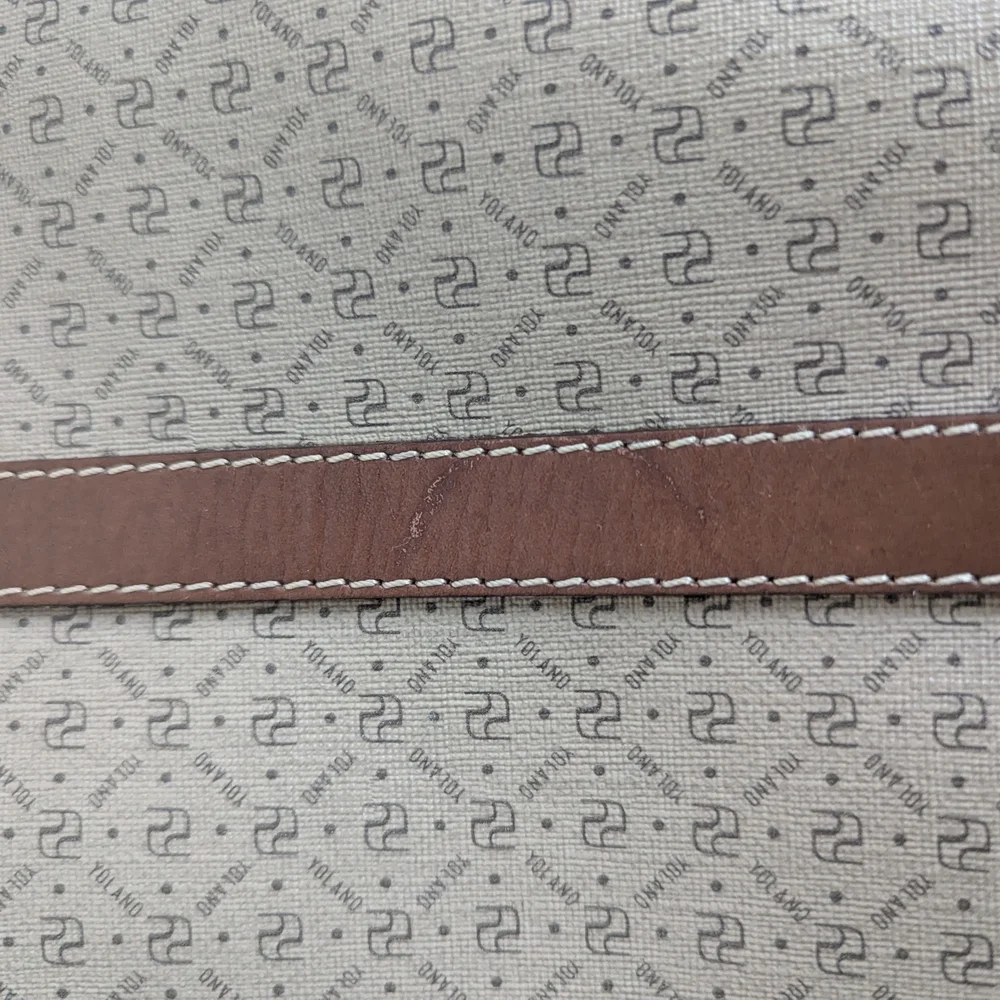 yoland monogram coated canvas leather tote bag‎  Brown Tan Designer Weekender